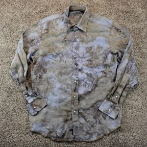 Tommy Bahama Denim Shirt Mens Small Blue Floral Linen Long Sleeve